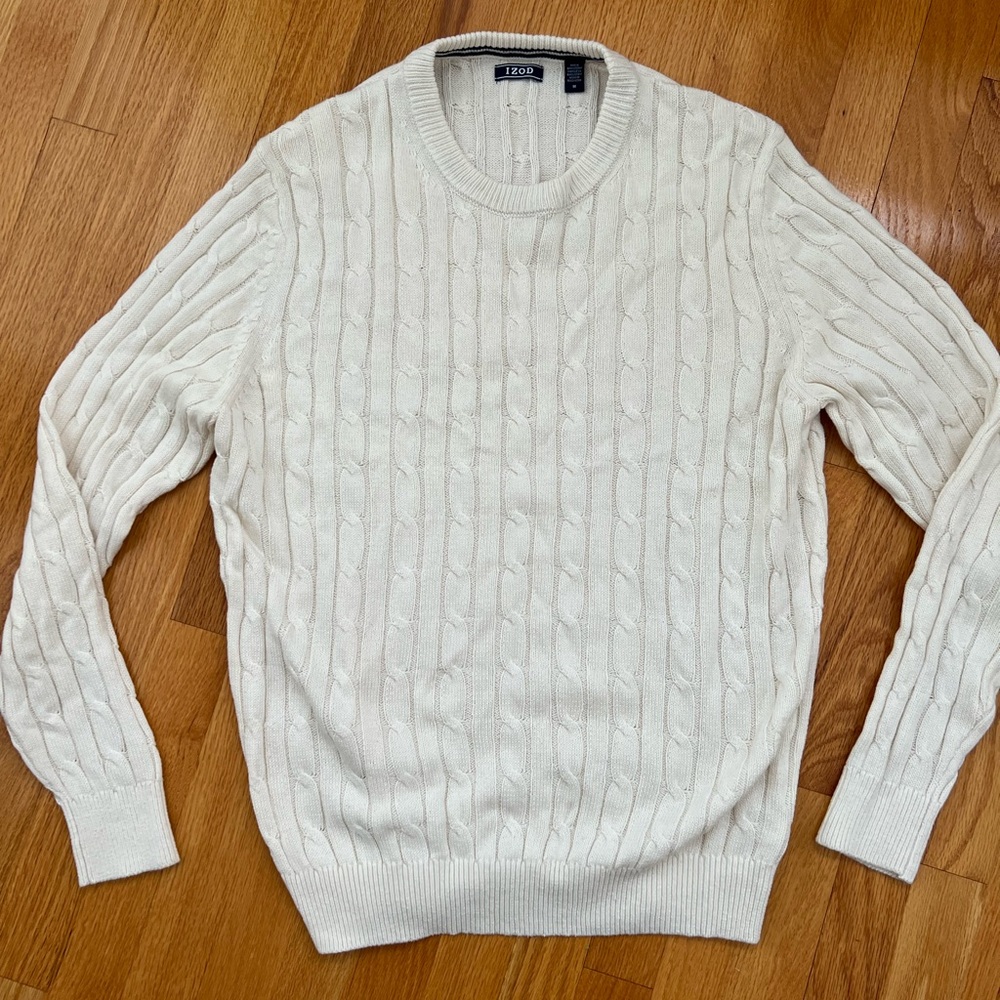 Izod Men's Ivory Cable Knit Crewneck Sweater